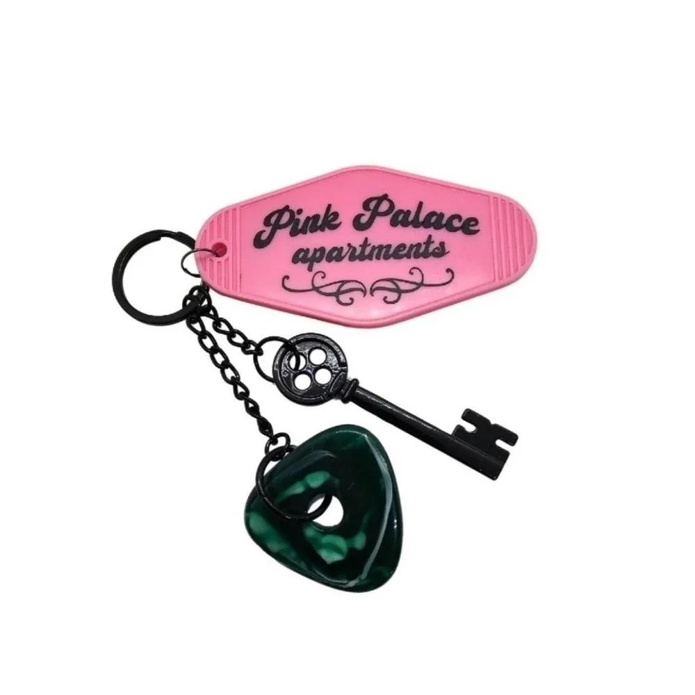 Coraline Inspired Keychain! Keys To The Pink Palace Apartments Tag Stone & Key
